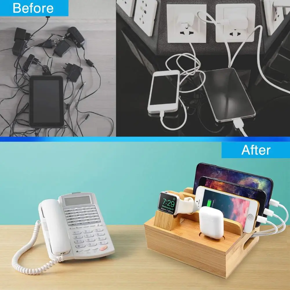 Бамбуковая деревянная зарядная станция док 5 в USB 2 4 А зарядное устройство