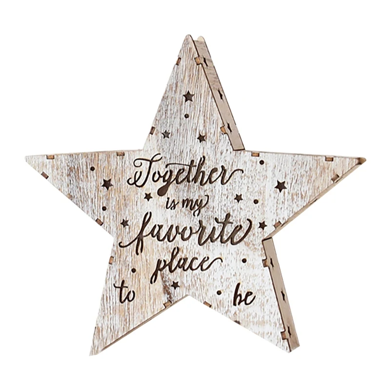 A Wooden Hollow Star Shape Christmas Light Box Desktop Ornament Lamp Luminous Xmas Tree Hanging Pendant Holiday Decor - Цвет: A