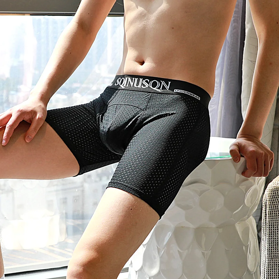 Men's Mesh Boxer Pants Cool And Long Summer Underwear Soft And Comfortable Large Size Anti Wear Leg Brand Shorts