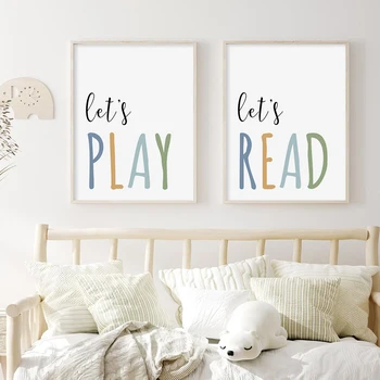 

Let Us Play Read Develop Good Habits Wall Decor Canvas Painting Nursery Wall Art Posters and Prints Pictures Bedroom Home Decor