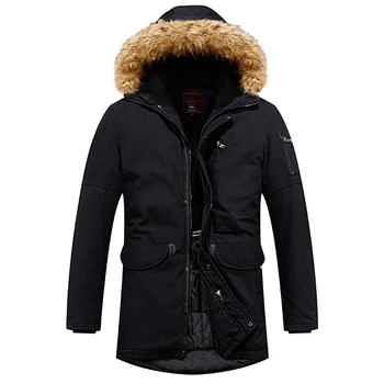 

2019 New Long Thick Warm Erkek Mont Fur Collar Hooded Heren Jassen Winter