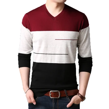 

Autumn Winter Men Sweaters 2019 Fashion Sweater Men Casual V-Neck Pullover Autumn Slim Fit Long Sleeve Mens Knitted Sweaters
