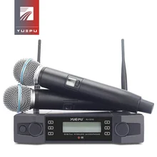 YUEPU Профессиональная Беспроводная микрофонная система, 2 канала, Регулируемая Частота для караоке, для церкви