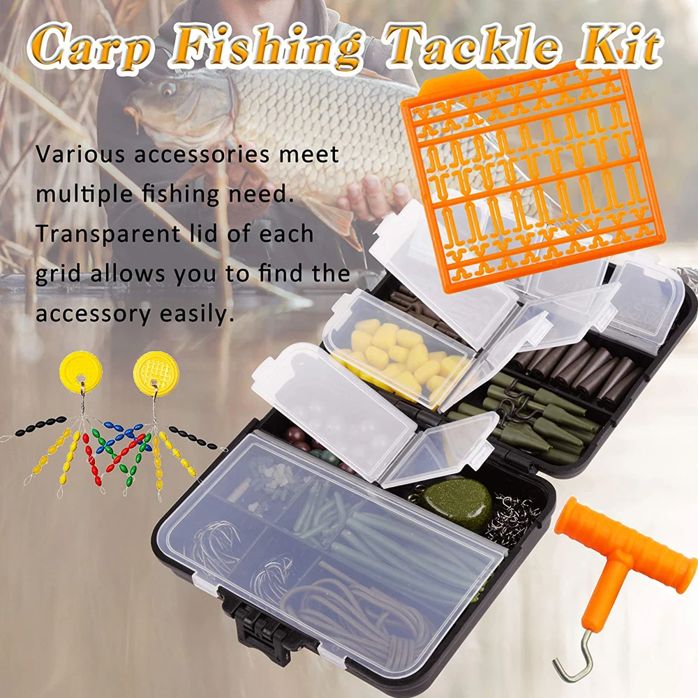 277Pcs/Box Carp Fishing Tackle Including Carp Hooks Swivels Anti Tangle  Sleeves Hook Stop Beads Boilie Bait Screw Tail Rubber