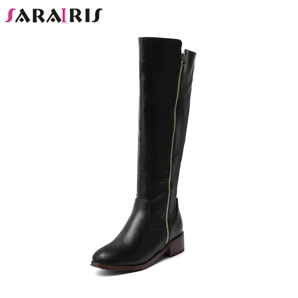 

SARAIRIS Brand New INS Hot Plus Size 34-48 Zip Ladies Chunky Heels Shoes Woman Casual Party Office Knee High Boots Women