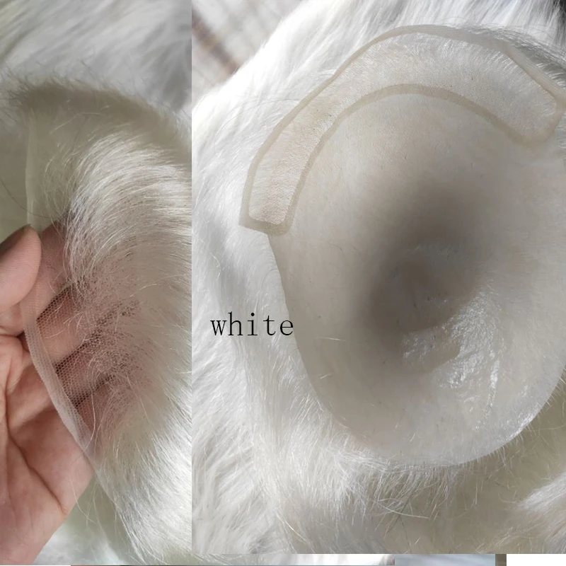 Men's Toupee10×8 European Virgin Human Hair Toupee pieces Hair Replacement System with PU around Base White Color toupee for men