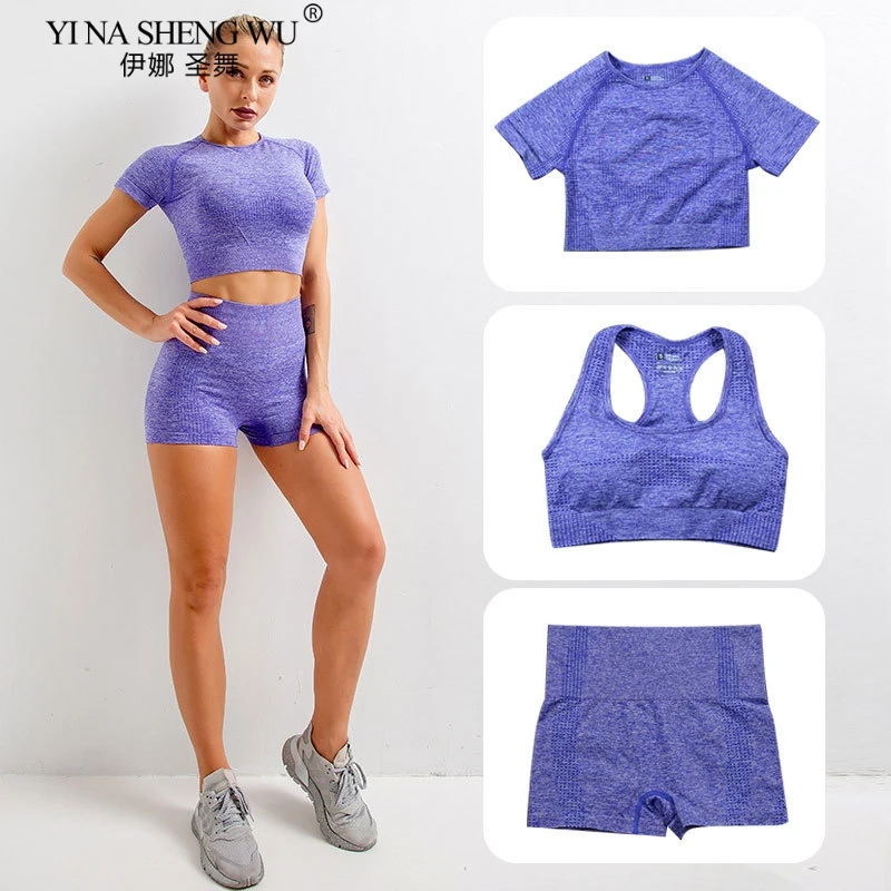 

3Pcs Seamless Yoga Set Gym Fitness Clothing Women Yoga Suit Sportswear Workout Shorts Leggings Top Sport Clothes Training Tights