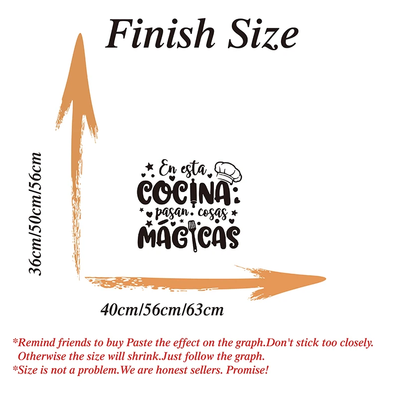 Large  Spanish Magic Kitchen Quote Wall Sticker Kitchen Chef Cook Resturant Wall Decal Dinning Room Vinyl Home Decor (1)