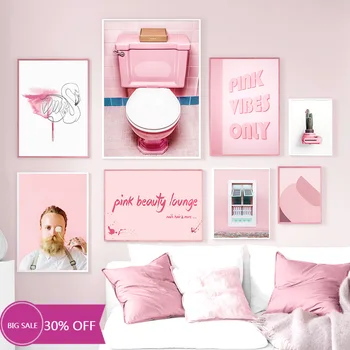 

Christmas Decoration Canvas Painting Posters The Pink Bird Toilet Is Retro Wall Art Picture for Living Room Decoration Home Deco