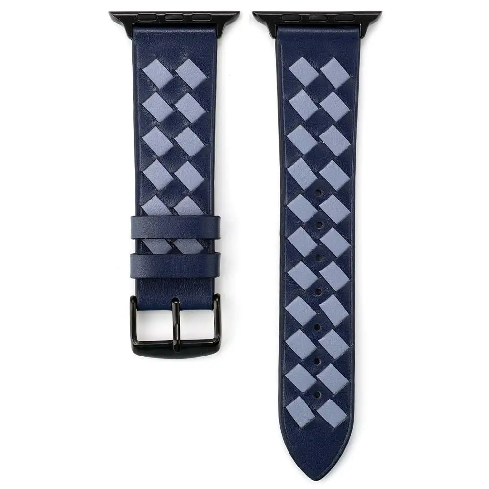 blue 1 Плетеный ремешок из натуральной кожи для apple watch 5 apple watch 4 40 мм 44 мм 38 мм 42 мм креативный розовый сетчатый Браслет для iwatch 3 2 - Цвет ремешка: blue 1