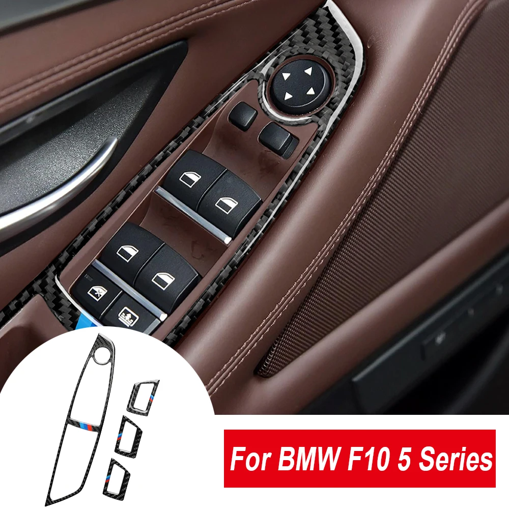 Best 4pcs set black Car Interior Window Lifter Switch Cover Carbon Fiber high quality for BMW F10 5 series auto Window Switch Covers