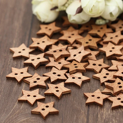 

Sewing Accessories 100Pcs 2 Holes DIY Star Shape Coffee Wooden Button Scrapbook Craft Sewing Buttons Pretty Cute Ornament