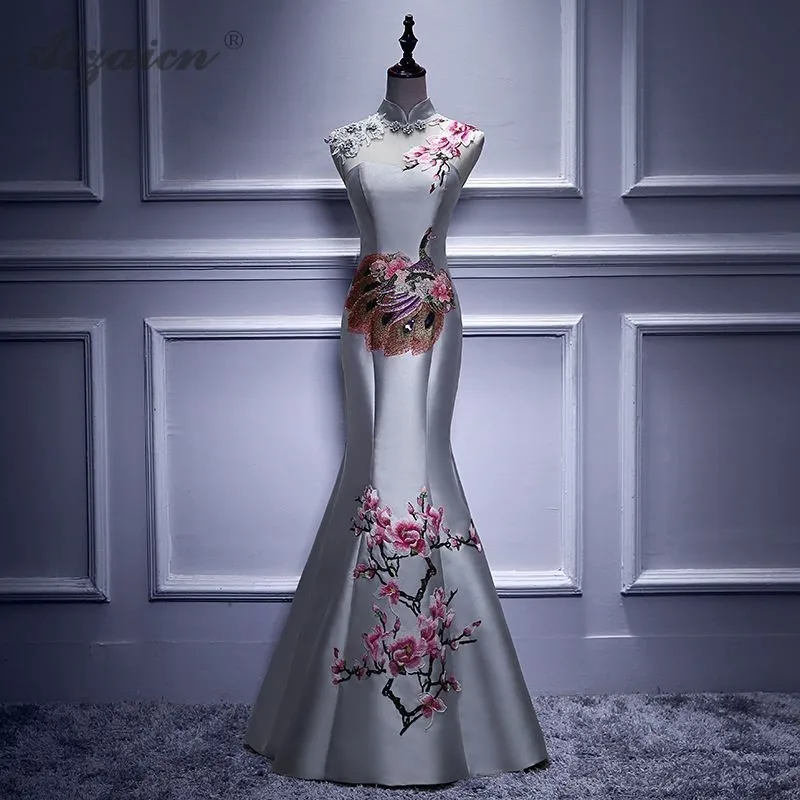 Модная Русалка Длинные Cheongsam китайские вечерние платья элегантный тонкий платье Qi Pao женское китайское традиционное платье Qipao