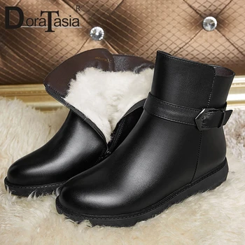 

DORATASIA Brand New Female Black Snow Boots Ladies Genuine Cow Leather Ankle Boots Women Comfy Winter Warm Wool Fur Shoes Woman