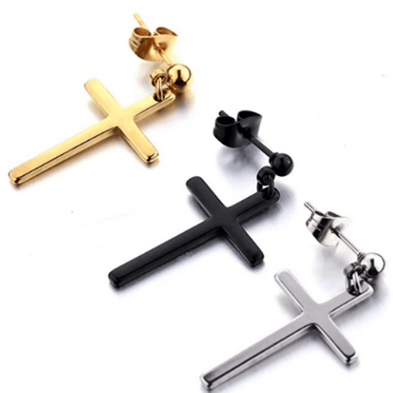 

1Pcs Fashion Women Men Black Punk Cross Pendant Cartilage Drop Dangle Earring Hipster Personality Street Rock Earrings Jewelry