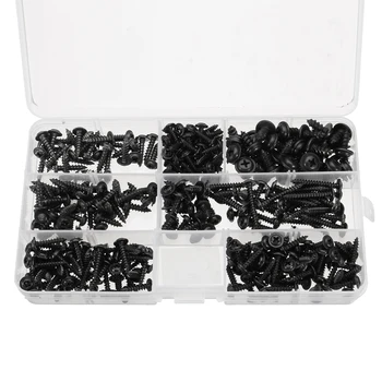 

340PCS Stainless Steel Assorted Self Tapping Screws Box Kit No. 4 6 8 10 Black High Tensile