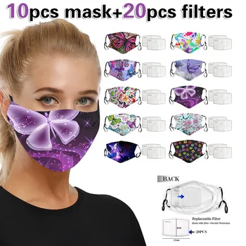 

10pc Fashion Mask Breathable Washable Reusable Mascarias Cute Print Mouth Mask Women-with Free PM2.5 Repaceable Fiter