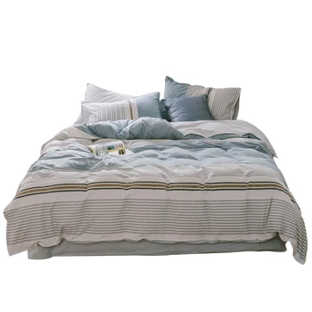 

Home Textile Striped Simple Cotton Washed Cotton Bedding Set Boy Child Girl Adult Quilt Pillowcase Sheets