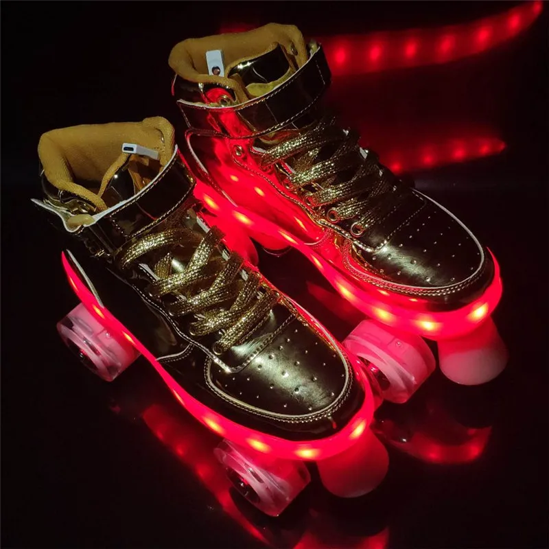 New Flash Skate Adult Double-Row Pulley Shoes Men Women 4-Wheel PU Children Luminous Roller Skates