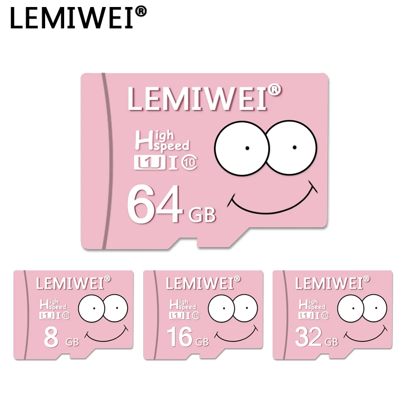 

Lemiwei Pink Big Smile 32GB Memory Card 64GB U1 16GB TF Card 8GB Class10 Big Eyes Flash Card C10 Mini Memory Cards For Phone