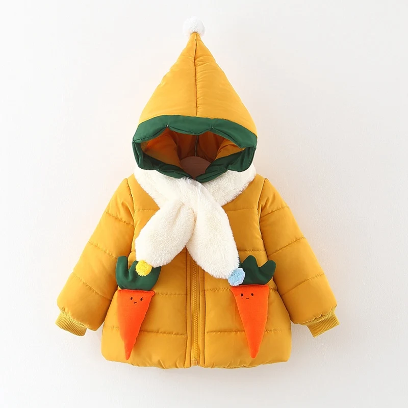 Теплые зимние парки для девочек, пальто, кардиган для детей, шарф морковка, кашемировая верхняя одежда с капюшоном Casaco S10034