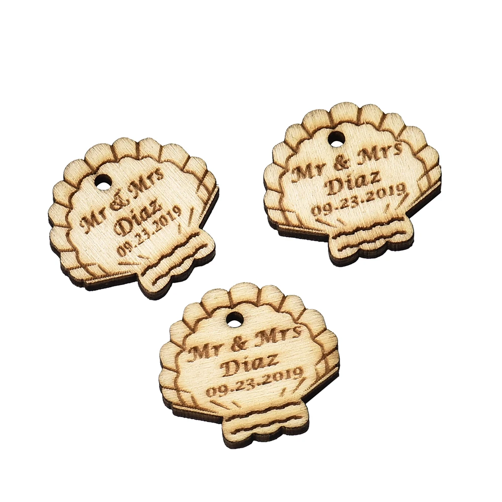 YANGSION 100Pcs Wooden Personalized Engraved Beach Shell Table Centerpieces Decor Wood Baby Shower Baptism Wedding Gifts Favors | Дом и сад