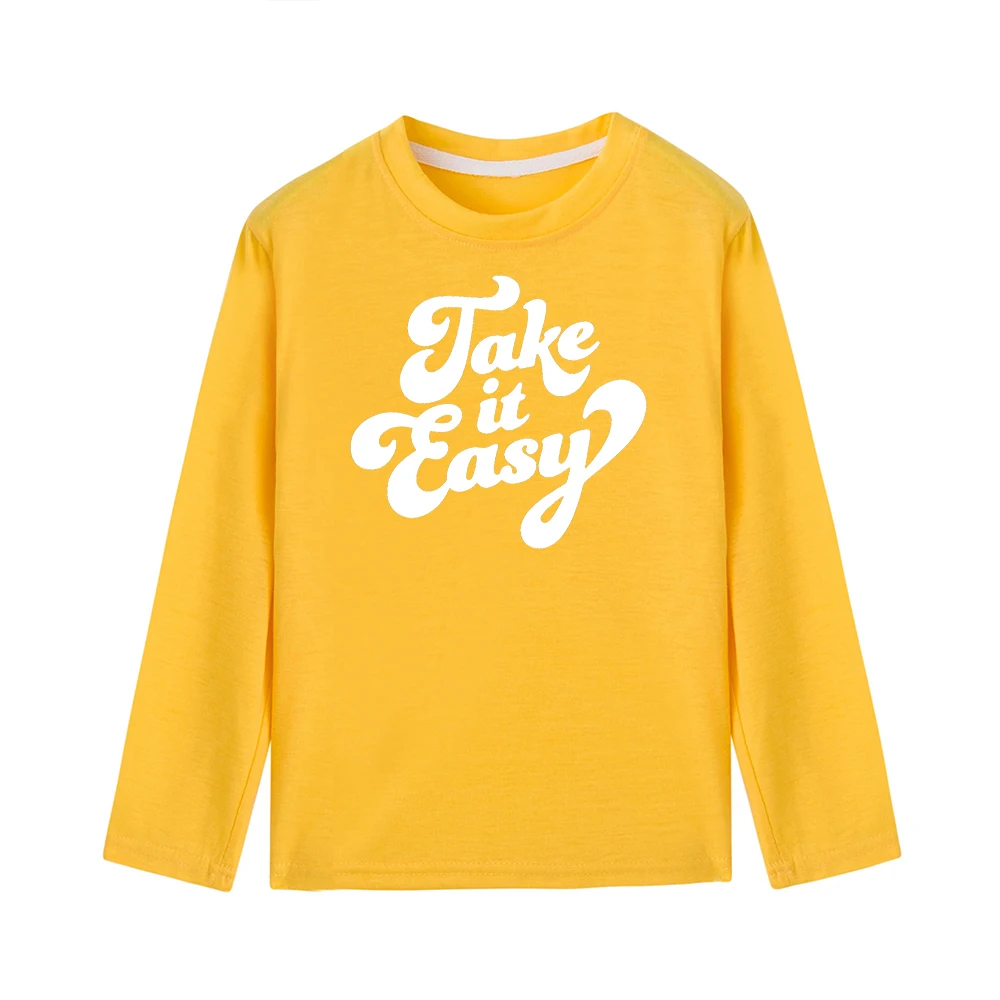 Take It Easy/Повседневная футболка с длинным рукавом для мальчиков и девочек; забавные детские футболки; сезон осень-весна; Модные топы для малышей - Цвет: 51Q2-KLTYE-
