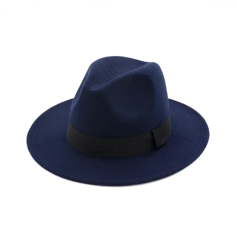 

X3011 Unisex Woolen Hat British Fedora Hat Adult Fashion Wool Felt Caps Brim Broad-Brimmed Hats Adjust Size Fedora Wool Hat