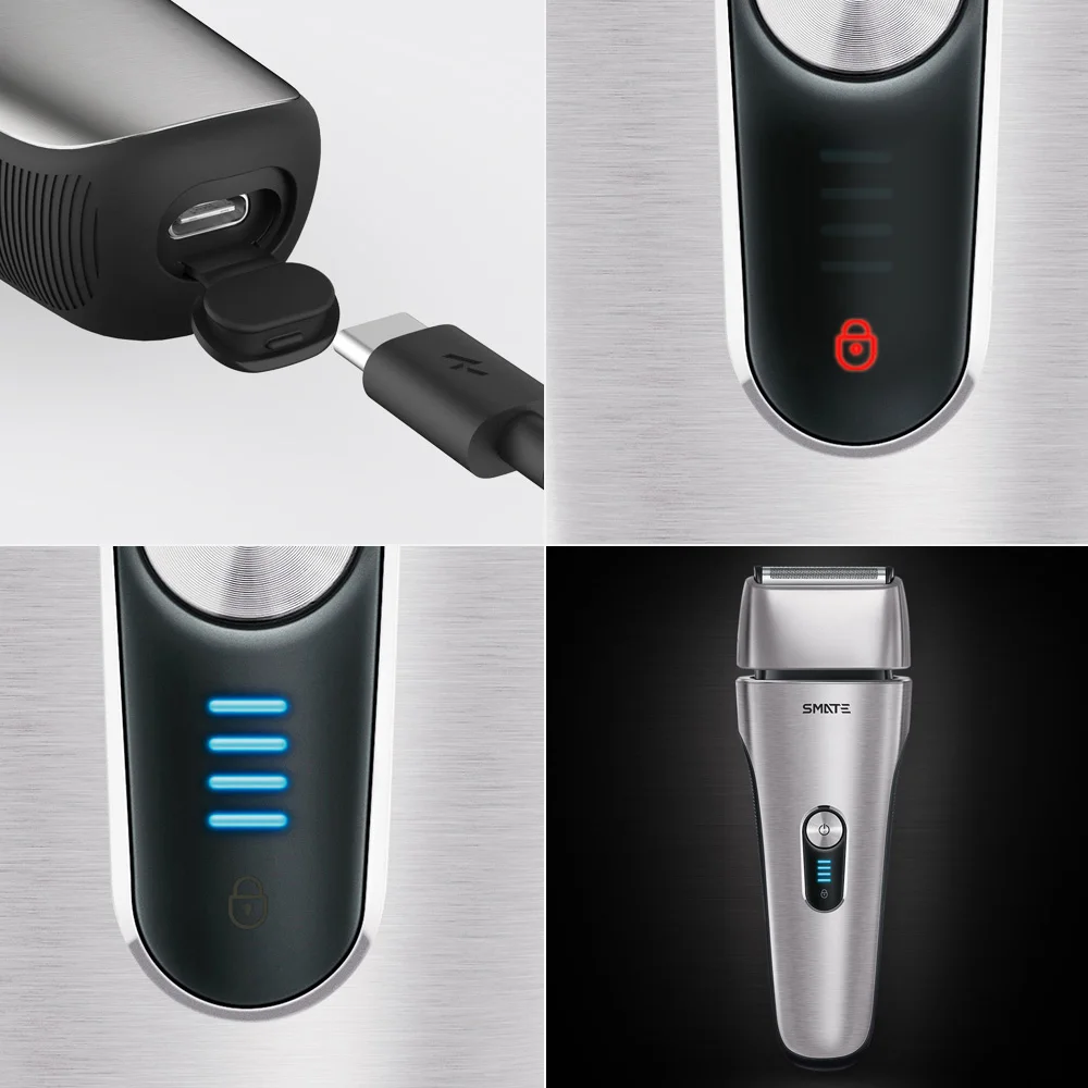 Для Xiaomi Mijia Smate электробритва, Мужская бритва, возвратно-поступательная, 4 лезвия, электрическая i-Shaver, 3 минуты, быстрая зарядка, сухая/влажная, водонепроницаемая