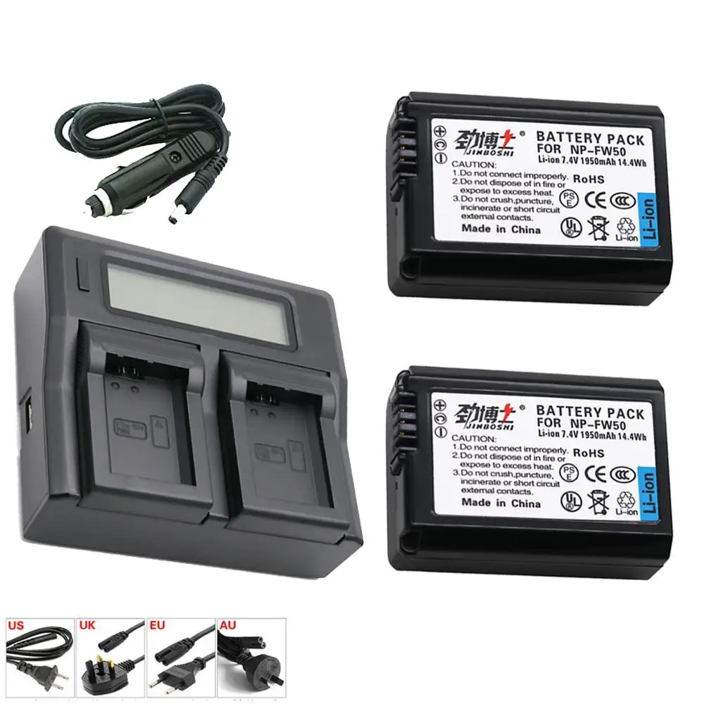 

2X NP-FW50 NP FW50 NPFW50 Battery + LCD Dual Charger For Sony A6000 NEX-7 NEX 5N F3 NEX-3D NEX-3DW NEX-3K NEX-5C Alpha 7R II