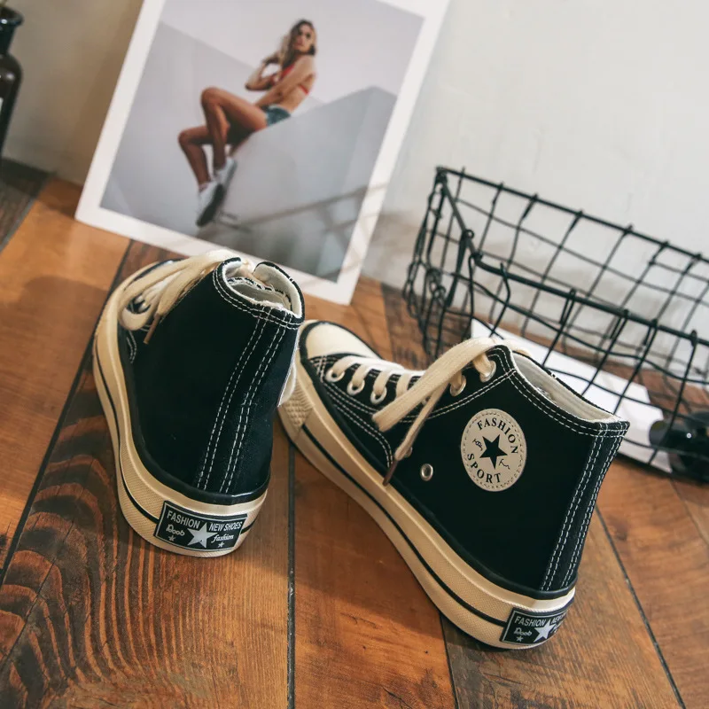 

1970s Retro Canvas Shoes Women's Hight-top Korean-style Ulzzang Hong Kong Style INS Shoes WOMEN'S Shoes Autumn