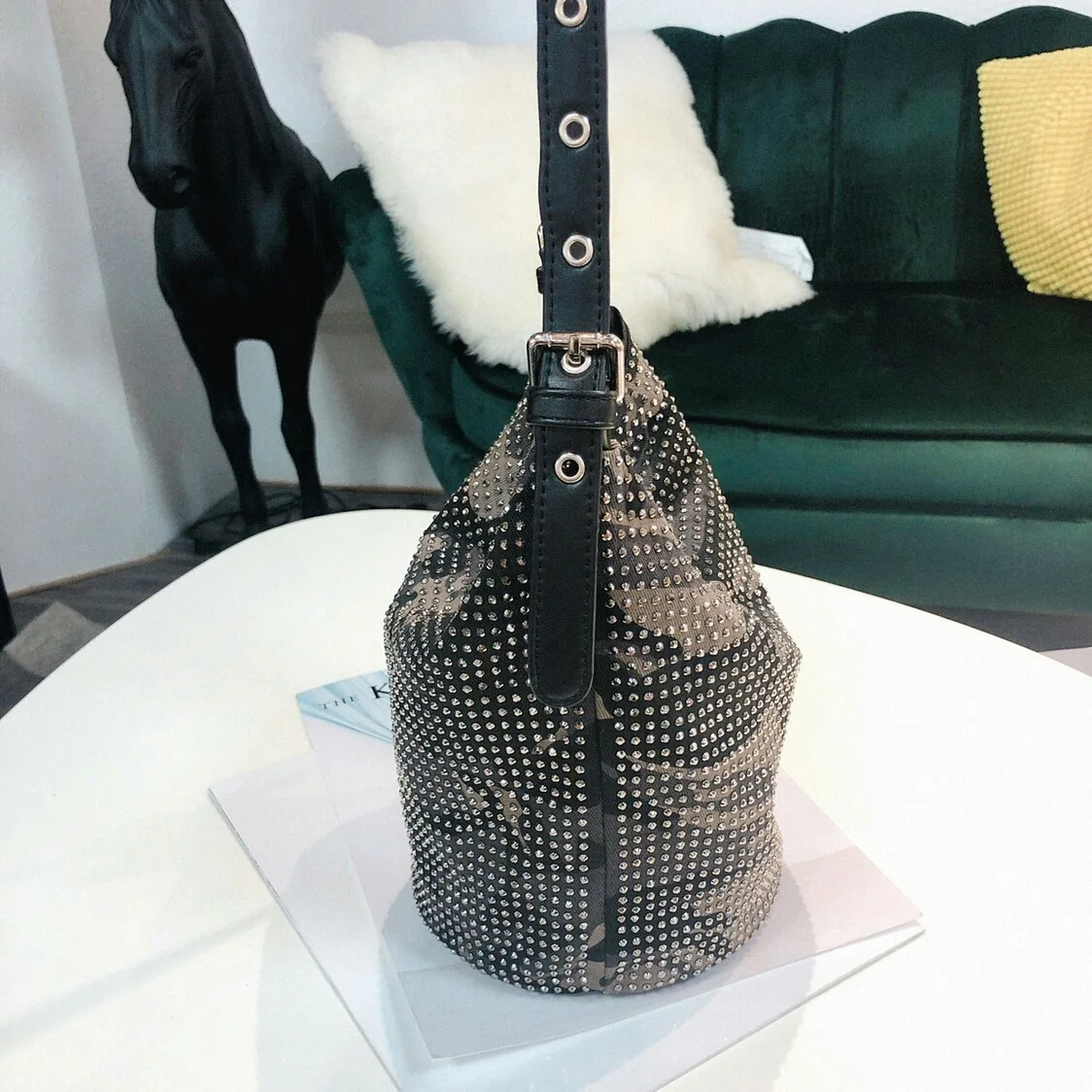BXX Sac/ модная осенне-зимняя роскошная женская сумка дизайнерская Высококачественная кожаная камуфляжная сумка-ведро со стразами ZE559