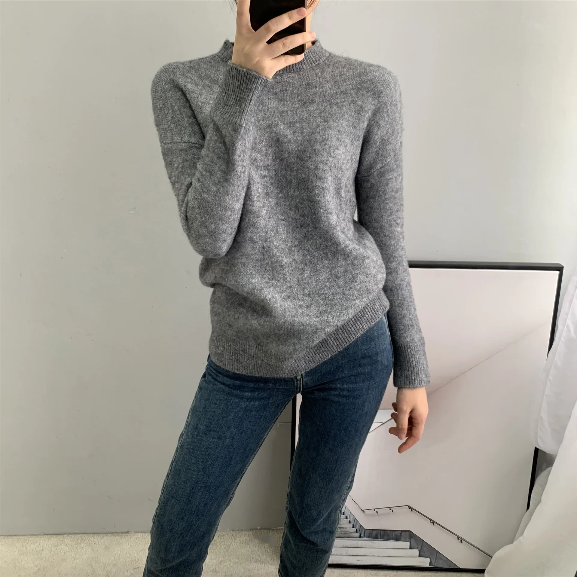INNASOFAN вязаный женский свитер осень весна длинный рукав свитер Евро-американская мода шикарный элегантный Однотонный свитер