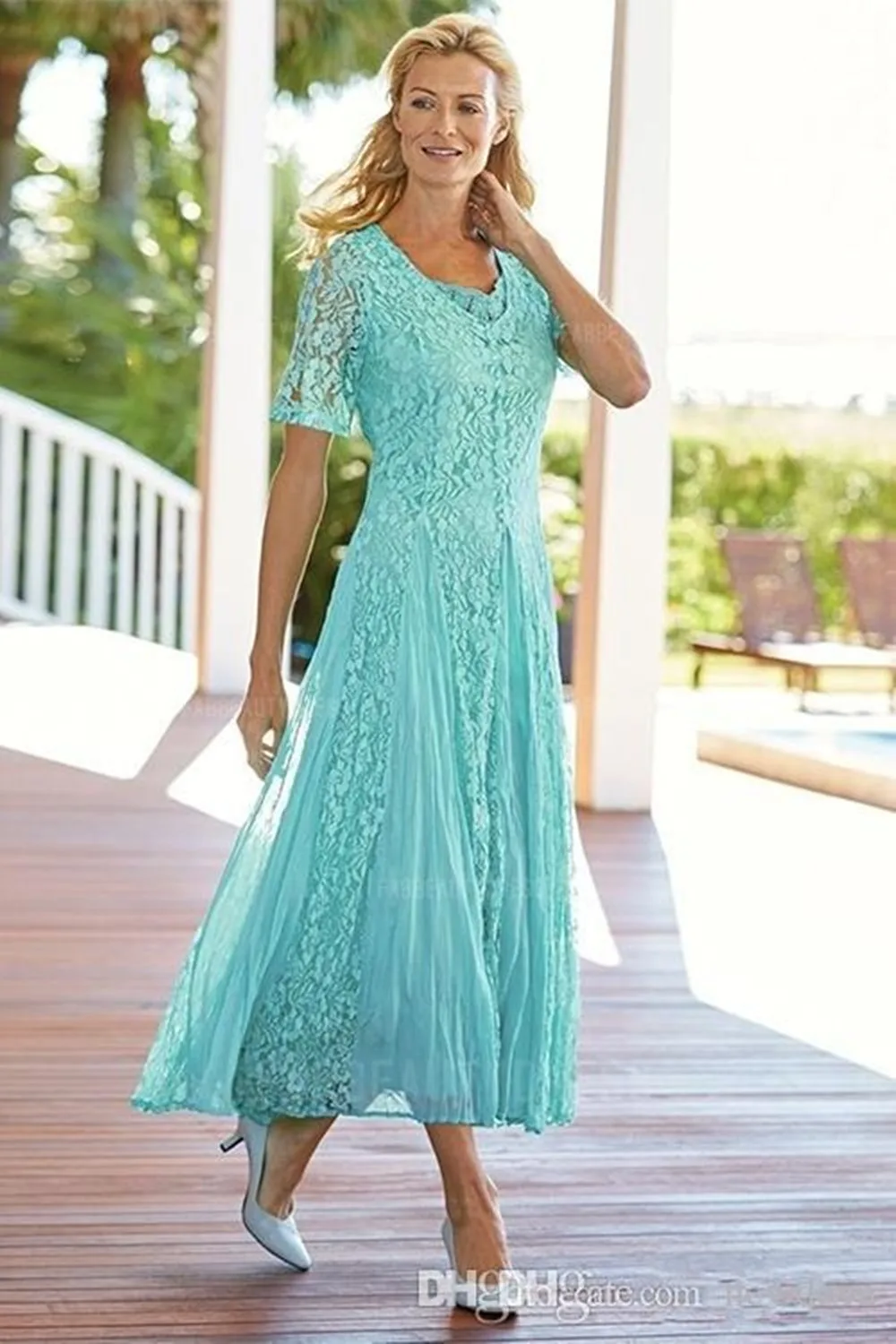 Elegant Tea Length Lace Mother Of The 