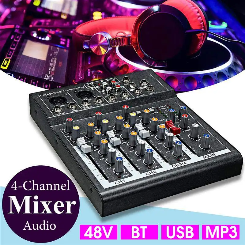 4 канала аудио микшер USB DSP реверберация bluetooth DJ звук микшерный пульт MP3 Разъем караоке усилитель для KTV матч Вечерние