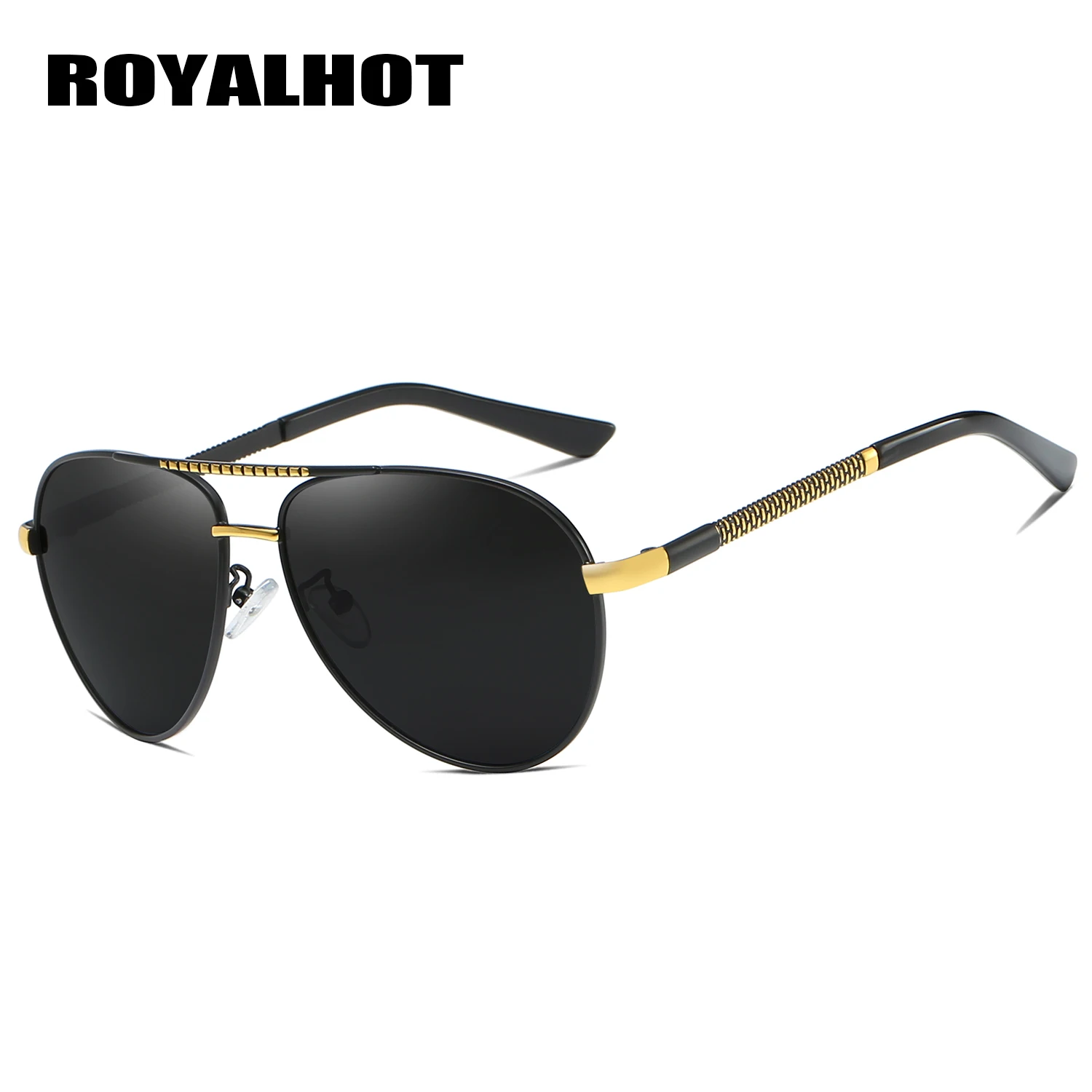 RoyalHot, мужские, женские, поляризационные солнцезащитные очки, Овальные, алой, в стиле панк, оправа, солнцезащитные очки, очки для вождения, очки, Oculos masculino, мужские, 900222 - Цвет линз: black gold
