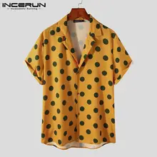 Homem casual botão chemise streetwear incerun 2021 verão havaiano impresso camisa masculina de manga curta polka dot impressão S 5XL