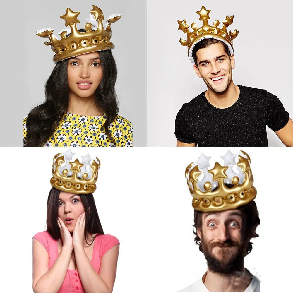 Надувные золотые короны для детей и взрослых мужчин и женщин на день рождения шапки король короны игрушечные аксессуары для волос вечерние украшения