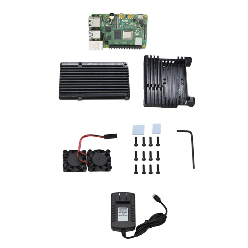 Для Raspberry Pi 4 Модель B 4G ram DIY Kit с алюминиевым ЧПУ сплав защитный чехол охлаждения двойной вентилятор 5 в 3A адаптер питания