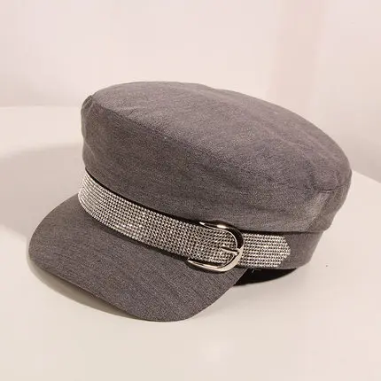 Gray H752 берет шляпа женская весна осень Корейский темперамент металлическая пряжка Алмазная отделка темно-синяя кепка девушка Британский Винтаж модные бейсболки - Цвет: Gray