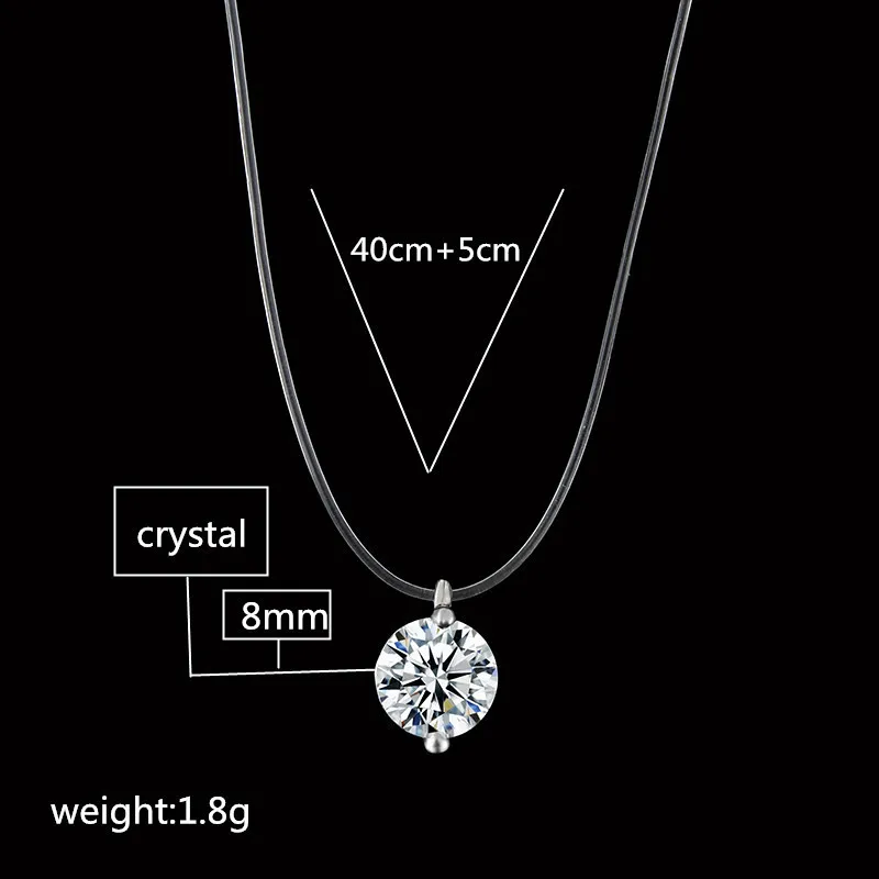 2020 New Crystal Rhinestone Chocker Necklace Transparent Fishing Line Women Heart Invisible Chain