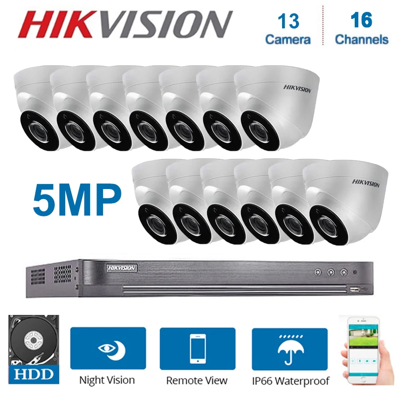 Hikvision 16 каналов DVR видеонаблюдения с 13 шт. 5MP камера безопасности ночного видения CCTV системы безопасности наборы