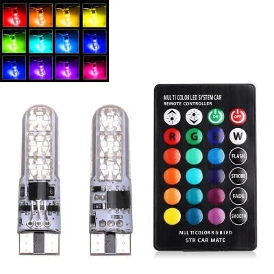 Dhl Vagy Fedex 100Sets 12V Led T10 5050 Smd Car Rgb Led Belső Kupola Wedge Light Strobe Lámpa Távirányítóval