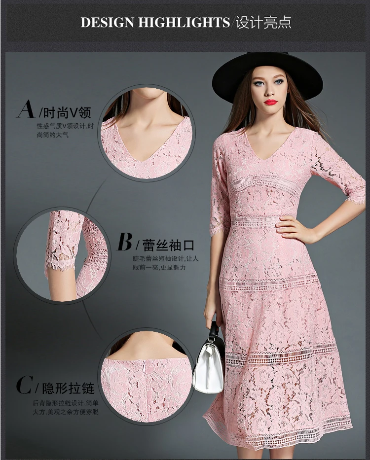 Женское длинное кружевное платье Boho vestido de festa корейское Открытое розовое платье с v-образным вырезом Dashiki ropa mujer Vestido De Renda 72382