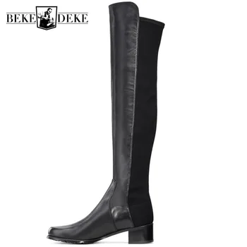 

Sexy Winter Women Over The Knee Boots Luxury Runway Sheepskin Long Boots Shoes Street Winter Thick Heel Stretch Botas Mujer