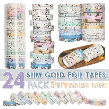 

24 Rolls Bronzing Paper Tape 5MM Basic Handbook DIY Border Material Tape 4M Washi Tape Diy Decoration For Tape Adhesive Tape #Y2
