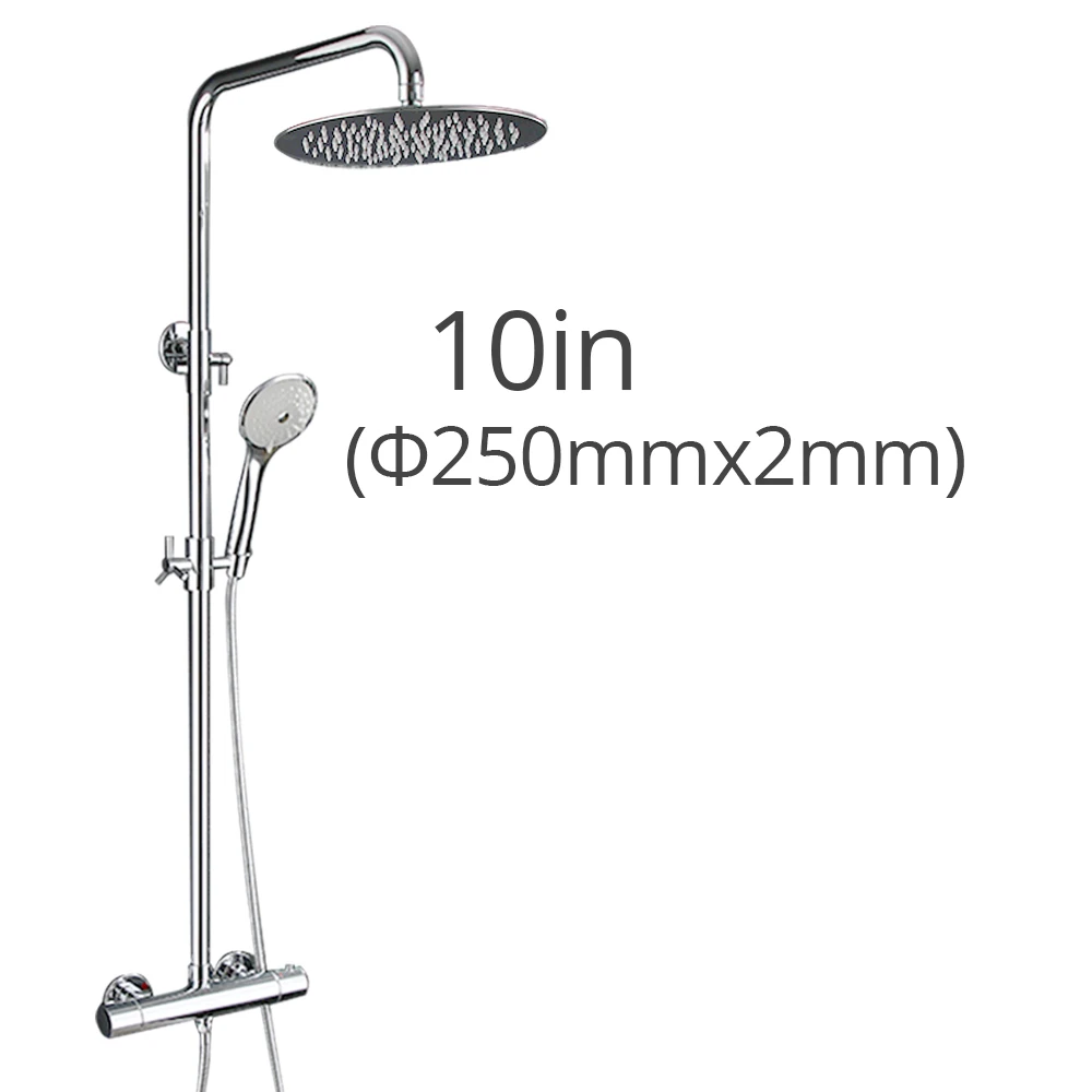 8001-02-10in-2mm Desrin, смеситель для ванной, смеситель для ванной, латунный, термостатический, душевая головка, Круглый, настенный, дождевой, душевой набор, кран - Цвет: 8001-02-10in-2mm