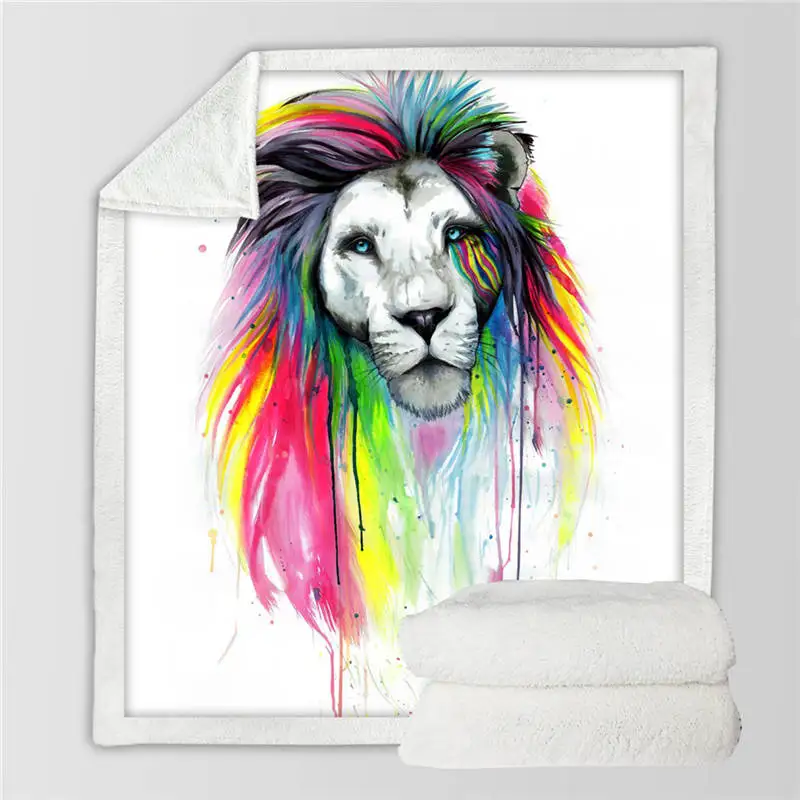 Rainbow Mane Львиная галактика от Пикси холодное искусство одеяло s для кровати Ловец снов льняное одеяло акварельное животное шерпа одеяло Луна плюшевое покрывало - Цвет: Rainbow Mane
