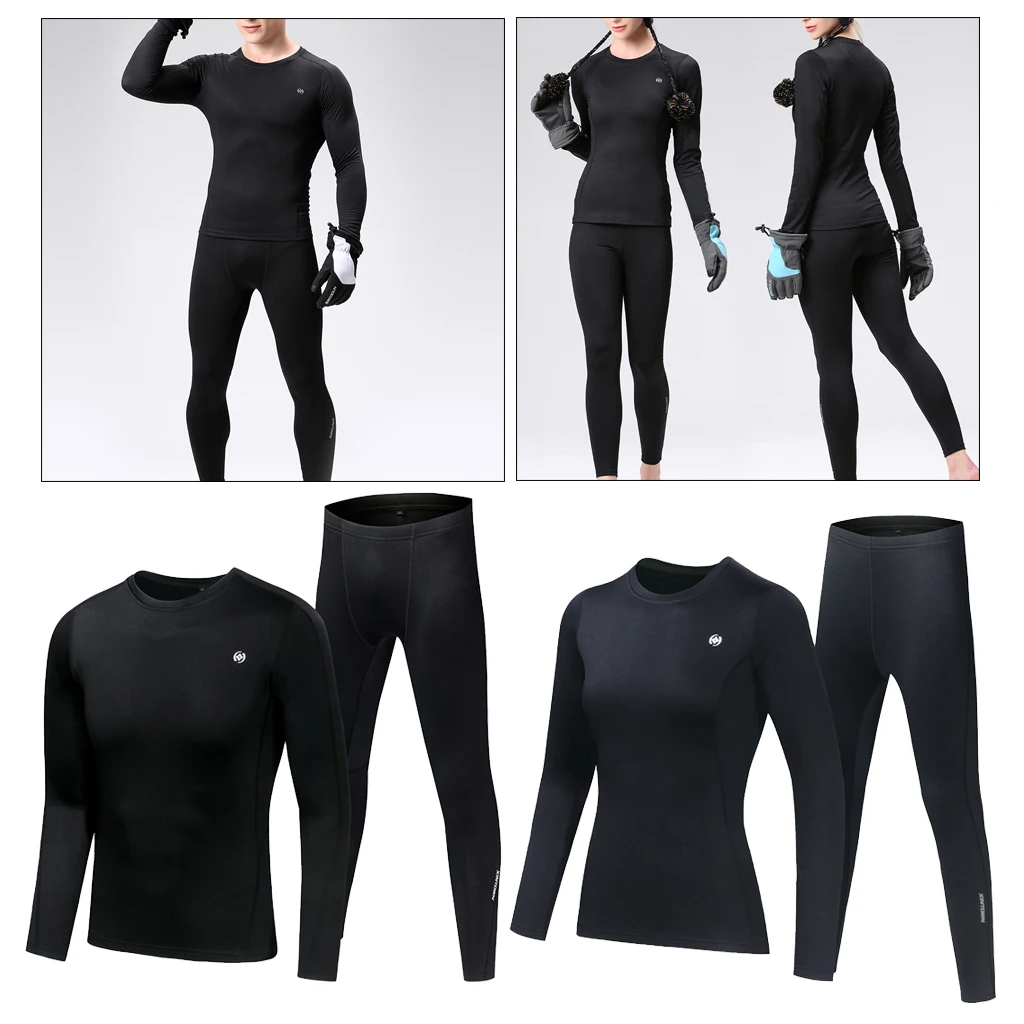Men Thermal Underwear Set Winter Base Layer Fleece Top and Bottom Set