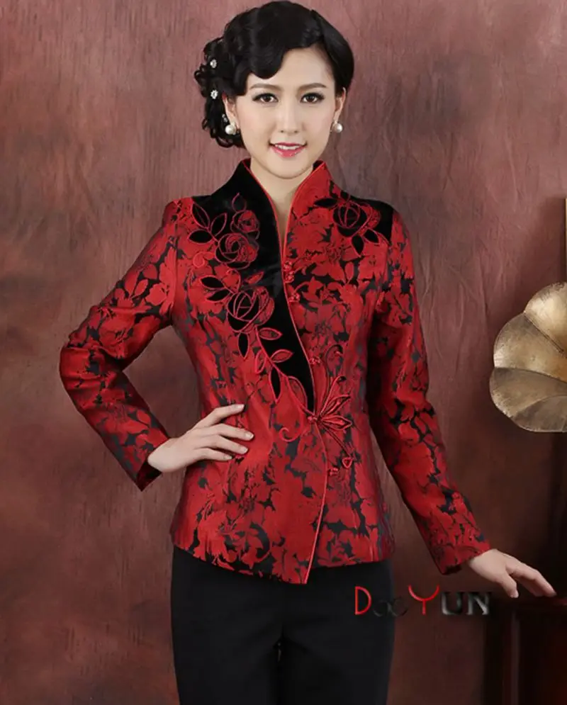 Ideal  Plus Size Chinese embroidered Red jacket middle-aged mother's slim long sleeve wedding wedding mour